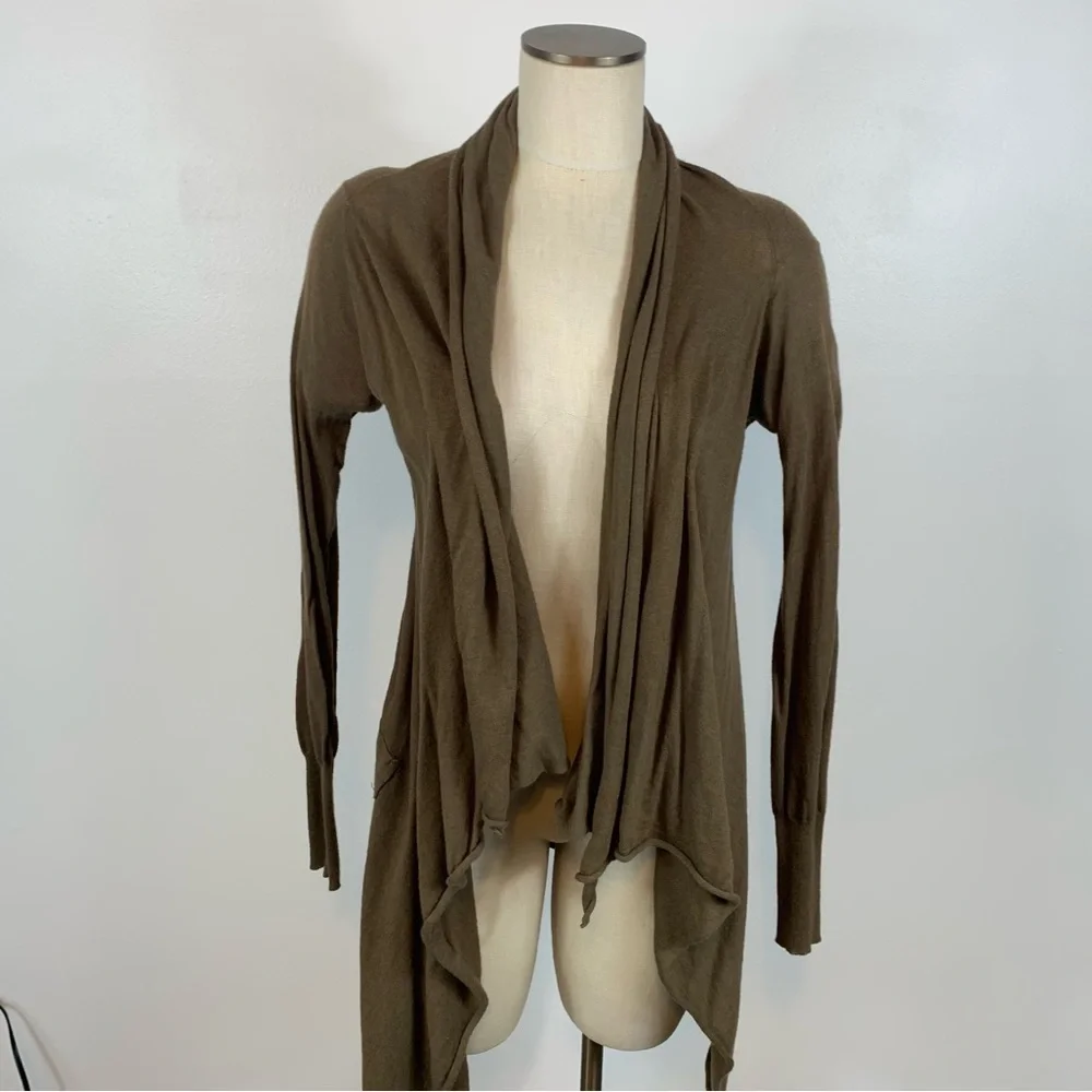 Anthropologie Guinevere Brown Long Open Front Cardigan Small Cotton Cashmere